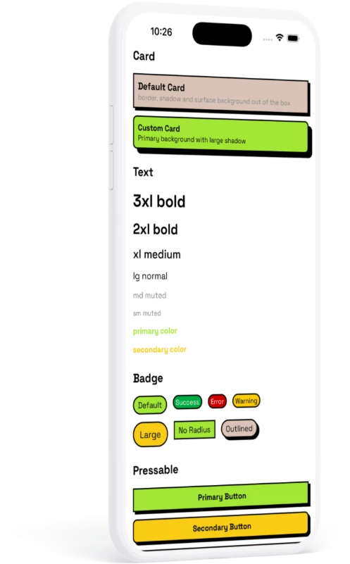 RN Neo components showcased in a mobile app